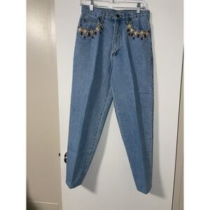 VINTAGE Greg Adams High Waist Taper Zip Ankle Pants Mom Jeans With Jewels